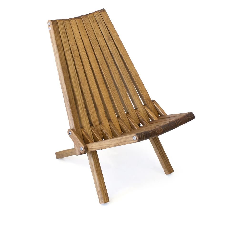 Solid pine folding outdoor chair with modern vertical slat frame and in natural finish