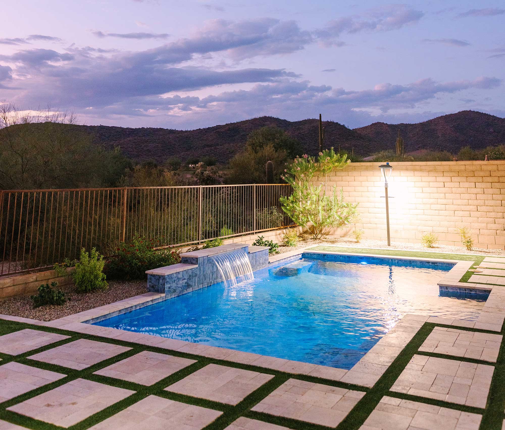 Light fixtures cast light downward to minimize light pollution while keeping the pool open for business after dark.