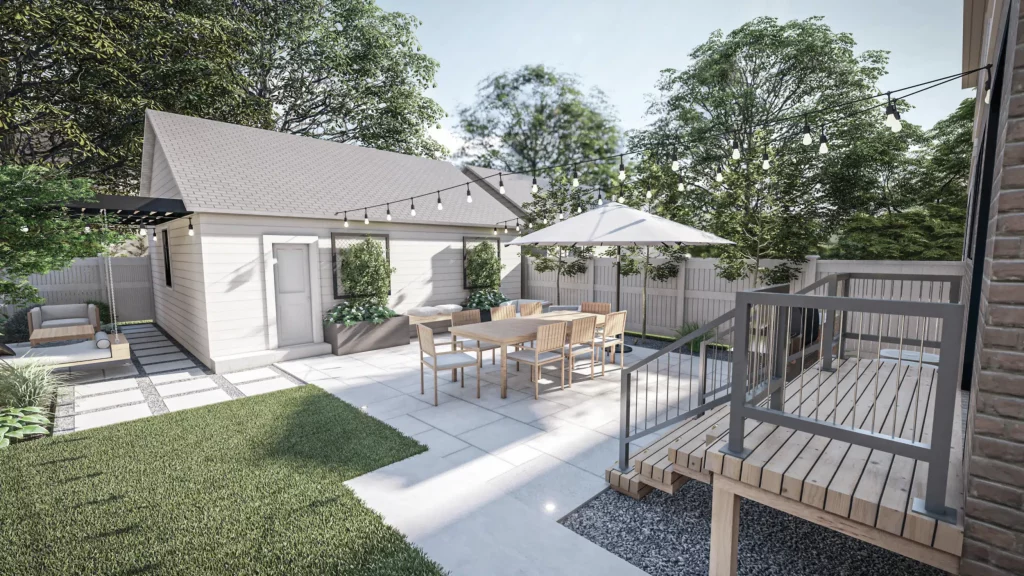 Easy to open or close for more shade or sun during an alfresco meal in this Chicago, IL backyard design