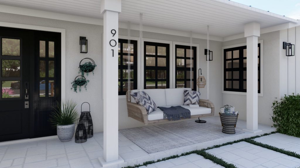 Hanging daybed in Phoenix, AZ front porch design