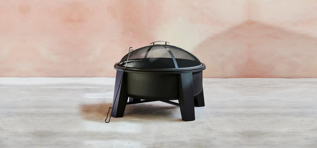 modern black metal fire pit with cover and poker