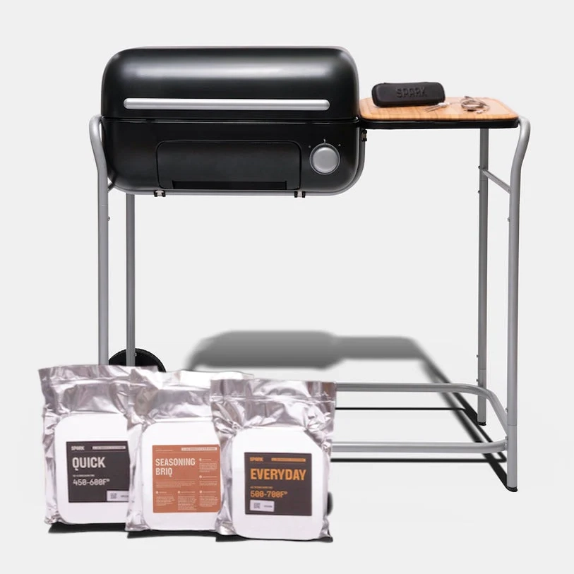 Modern grill with 3 bags of charcoal types