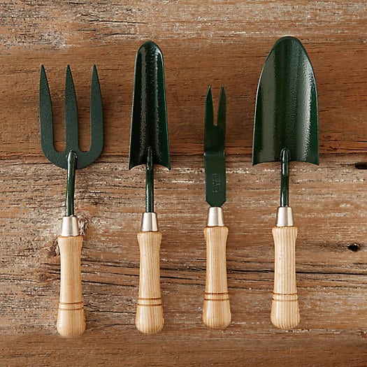 Set of 4 garden tools with wooden handles