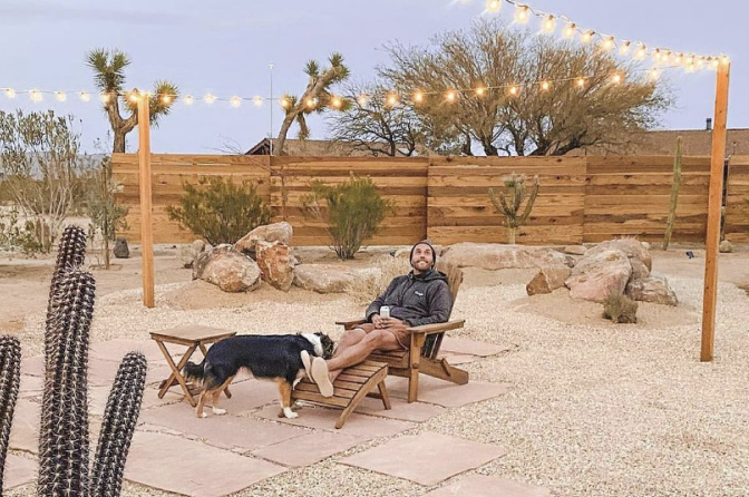 Man and dog in Joshua Tree