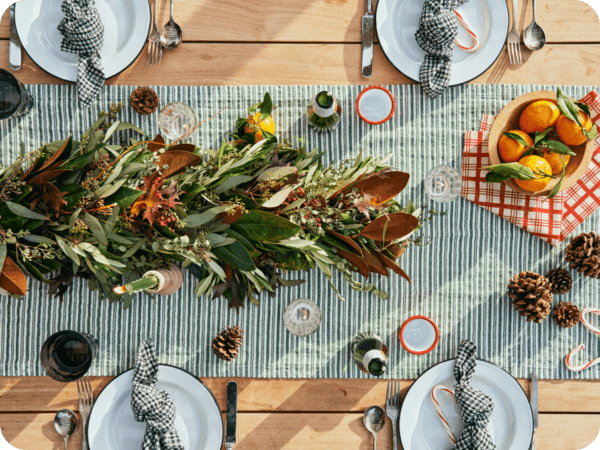 Overhead shot of a tablescape with runner