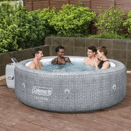 An inflatable hot tub