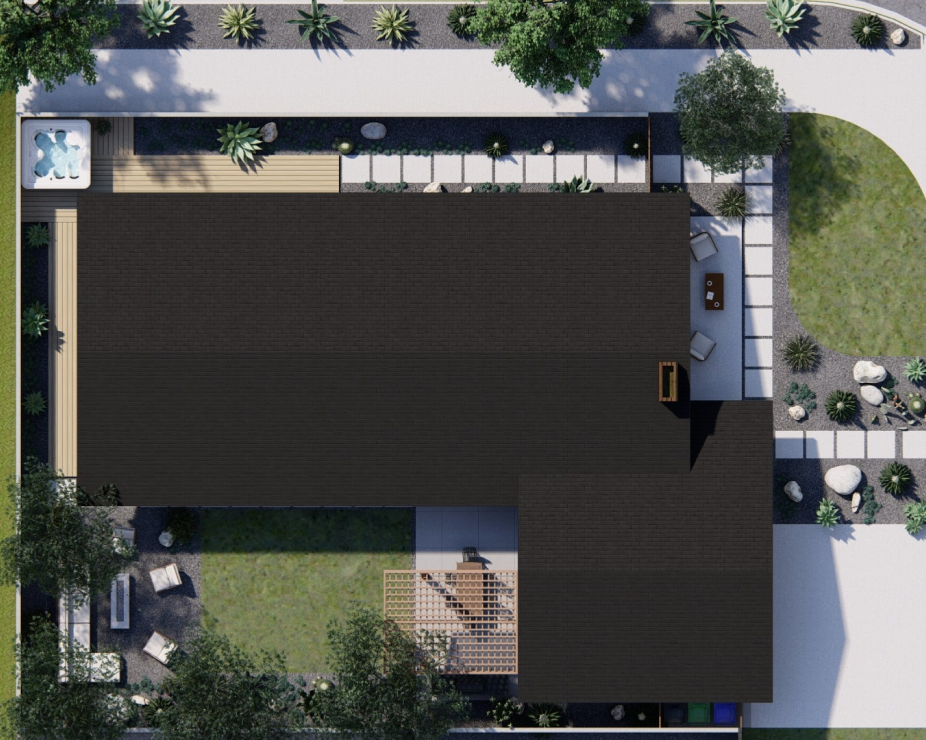 overhead view of redesigned yard areas