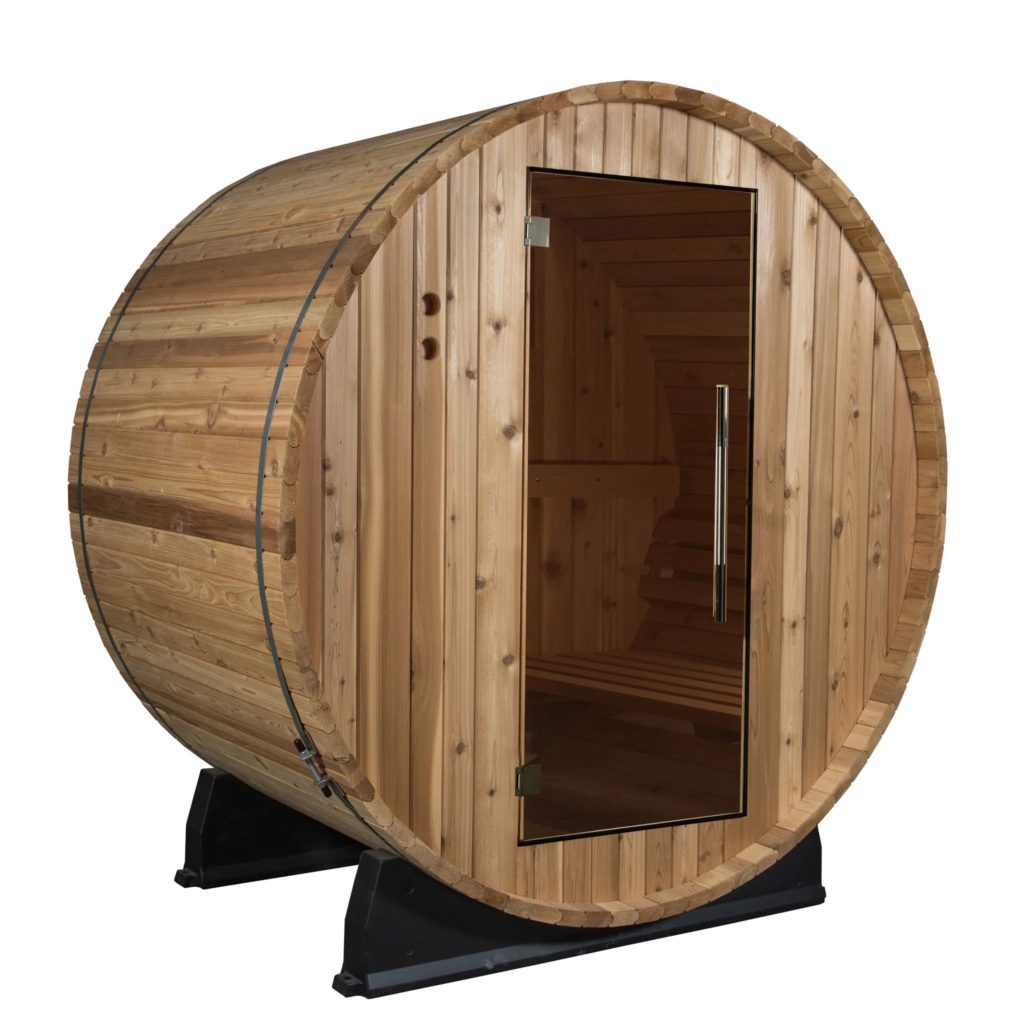 Cedar wood barrel sauna with glass door