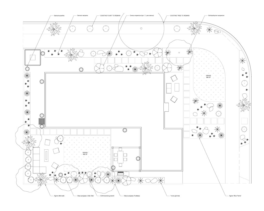 Black and white CAD drawings of Yardzen design