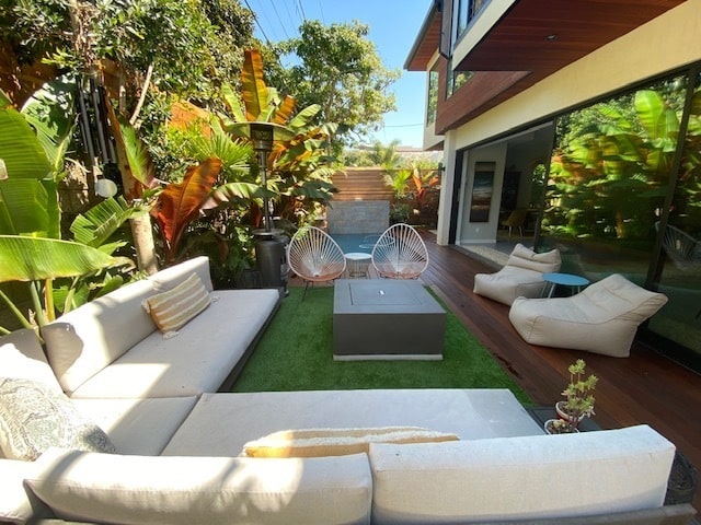 Backyard with outdoor seating area 