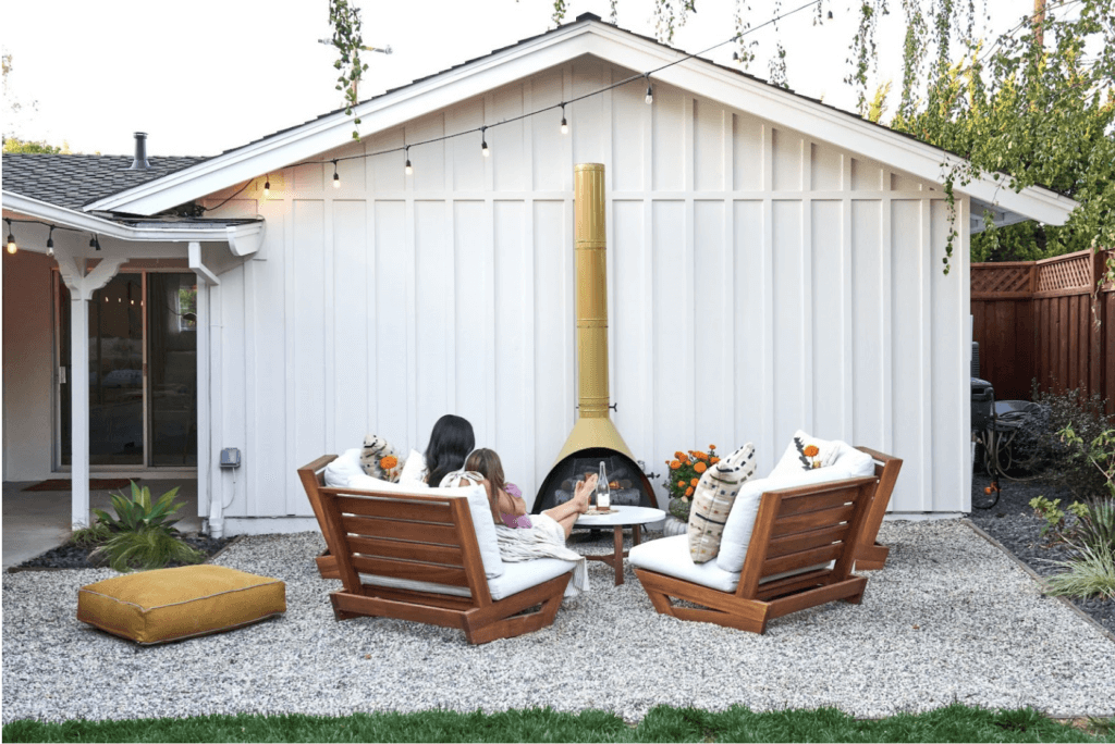 modern space with a retro-inspired chiminea