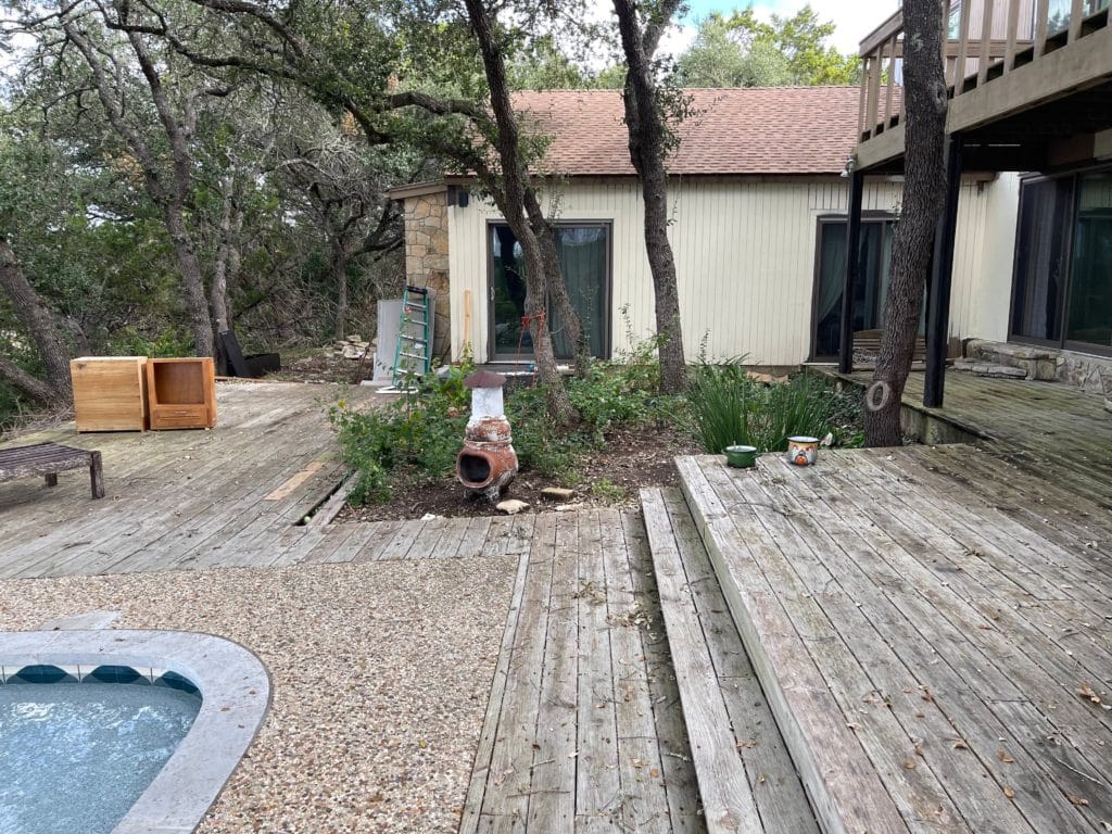 Backyard with old deck