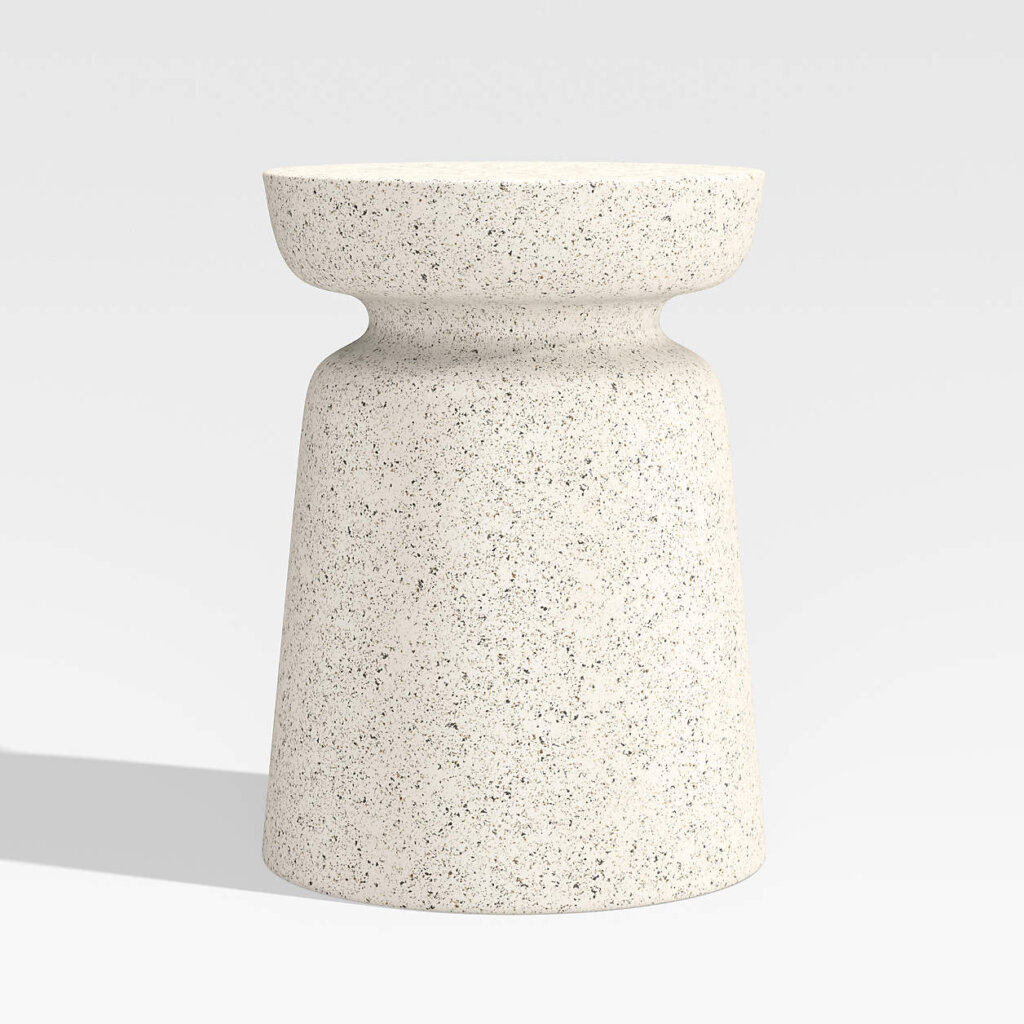 Stone like finish on white and black speckled modern side table